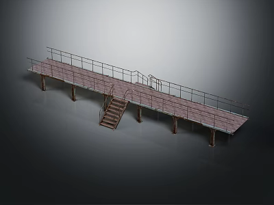 Industrial Metal Platform Structure With Staircase Railings And Support Posts Design 3d model