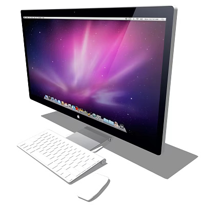 Sleek Desktop Computer Setup With Vibrant Purple Screen And White Keyboard 3d model