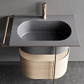 Contemporary Washbasin Design With Gray Basin Wooden Base And Metal Frame Interior