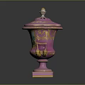 Pink Decorative Ornament Set With Gold Accents Lid And Landscape Painting Design