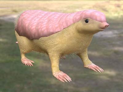 Unique Reptile With Pink Back Yellow Body And Sharp Claws On Grassy Terrain 3d model