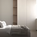 Modern Bedroom Interior Design With Comfortable Bed Wooden Desk And Built in Shelves