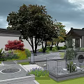 Traditional Chinese Courtyard Garden With Black Tiled Pavilions Stone Arch Bridge And Lotus Pond