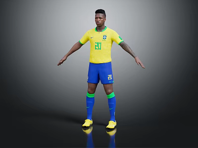 A Man Wearing Yellow Brazilian Football Jersey Number 10 Blue Shorts Socks And Yellow Boots 3d model