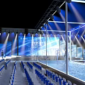 Fashion Show Runway With Blue Lighting And Model