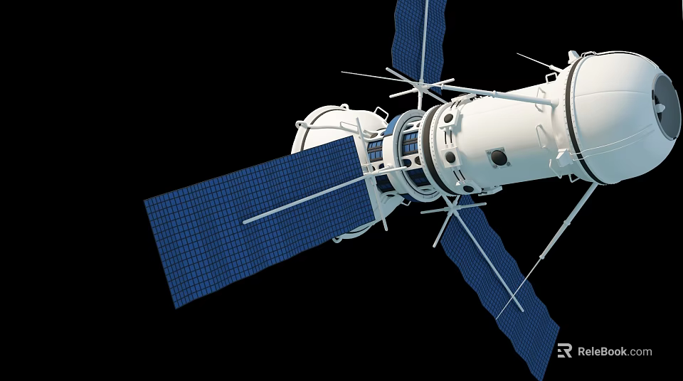 Advanced Spacecraft With Blue Solar Panels White Module And Antennas Structure 3d model