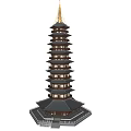 Traditional Chinese Pagoda With Multiple Floors Golden Spire Black Roof And Wooden Structure