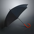Black Umbrella With Orange Curved Handle For Daily Life Use And Rain Protection