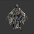 Mythical Werewolf Man in Tattered Robe With Blue Sash Standing Pose