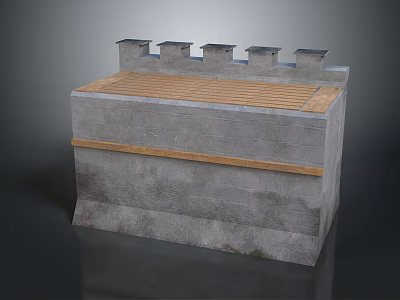 Gray Stone Rectangular Structure With Small Towers On Top And Wooden Plank Top Horizontal Strip 3d model