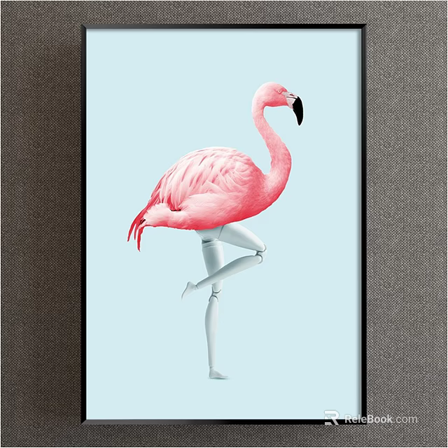 Pink Flamingo Animal Painting Standing On One Leg With Light Blue Background 3d model 