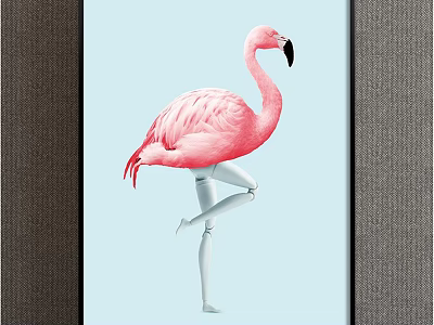 Pink Flamingo Animal Painting Standing On One Leg With Light Blue Background 3d model