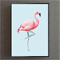 Pink Flamingo Animal Painting Standing On One Leg With Light Blue Background
