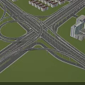 Complex Interchange Bridge Structure With Surrounding Residential High Rise Buildings And Green Area