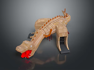 Fun Outdoor Wooden Dinosaur Shaped Playground Equipment With Slide And Entrance 3d model
