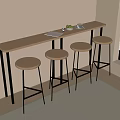 Modern Wooden Bar Counter Design With Four Stools And Light Colored Wall By Window