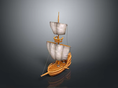 Wooden Sailboat Model With White Sails And Detailed Hull Structure Design 3d model