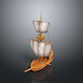 Wooden Sailboat Model With White Sails And Detailed Hull Structure Design