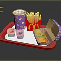 Fast Food Commercial Equipment Including Red Tray Purple Cup Fries Chicken Nugget And Sauce Containers