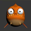 Adorable Orange Round Body Cartoon Aquatic Fish With Big Eyes Sharp Teeth And Spikes