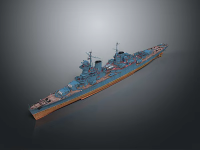 Vintage Warship 3D Model With Turrets Detailed Deck And Hull Design 3d model