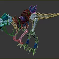 Skeleton Dinosaur Mount with Blue Spikes Mechanical Armor and Green Details