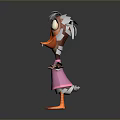Cute Cartoon Duck Character With Gray Hair Orange Beak Pink Sweater And Outstretched Arms