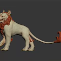 Mythical White Lion With Horns Red Mane And Curled Red Tail Figure