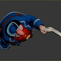 Cartoon Pirate Man In Blue Hat Blue Coat Red Shirt Holding White Flag And Cane