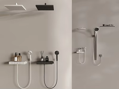 Stylish Shower System Design With Rainfall Handheld Heads And Wall Mounted Accessories 3d model