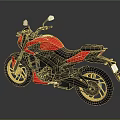 Red And Black Modern Sporty Motorcycle With Gold Alloy Wheels And Black Seat