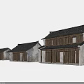Ancient Traditional Architecture Row of Houses with Wooden Structures White Walls and Classic Roofs