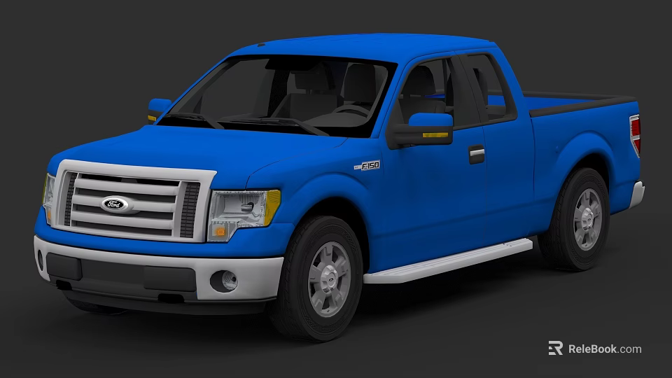 Blue Ford F150 Pickup Truck With Silver Bumper And Black Wheels 3d model 