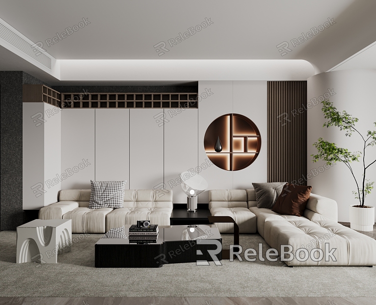 Modern living room sofa coffee table combination model