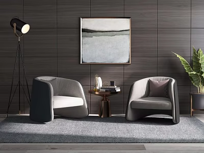 Leisure Sofa Set In Modern Living Room With Abstract Painting Floor Lamp And Green Plant 3d model