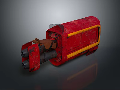 Red Industrial Electronic Appliance With Yellow Stripes And Mechanical Components 3d model