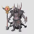 Green Skinned Orc Game Movie Character With Armored Body Staff Eye Decoration And Horns