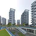Modern High rise Residential Buildings With Balconies Green Lawn And Pool Area