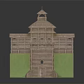 Cartoon Castle Scene With Wooden Towers Green Slopes And Traditional Roof Design