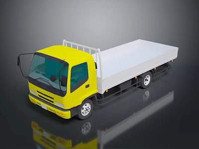 Yellow Flatbed Truck With White Cargo Bed And Front Design Model 3d model