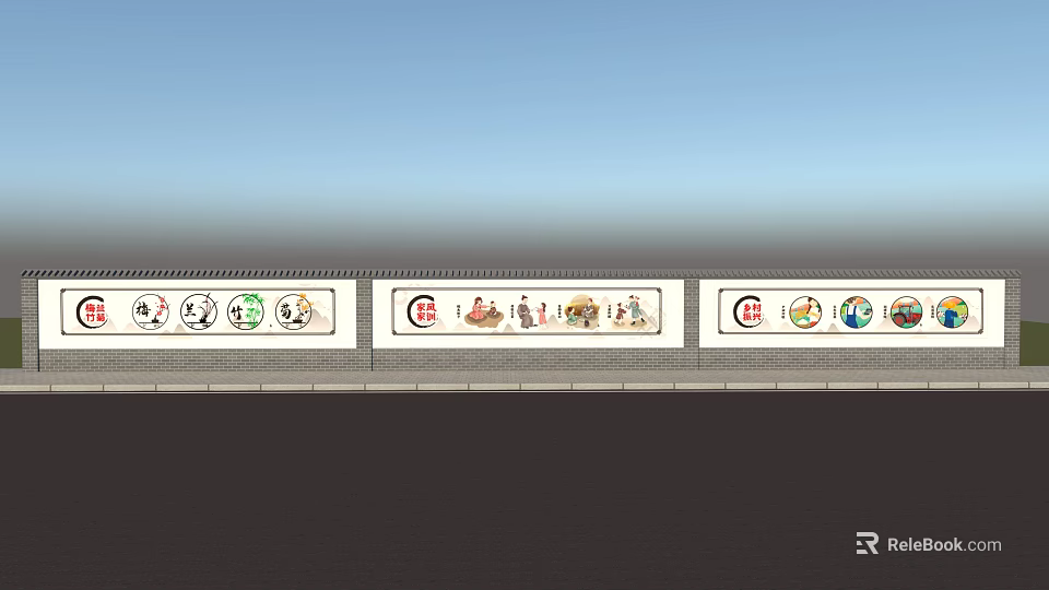 Traditional Building Exterior Wall With Circular Decorative Patterns And Side by Side Design 3d model