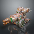 Detailed Steampunk Weapon Design With Dragon Head Copper Green Metallic Wheels 3d model