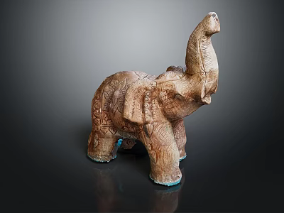Carved Elephant Sculpture Featuring Intricate Textures Raised Trunk And Artistic Design 3d model