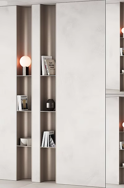 Modern Decorative Cabinet With Shelves Holding Books Decorative Items And Lighting 3d model
