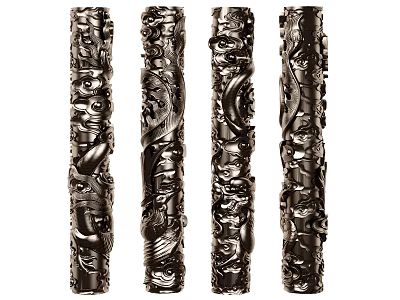 Carved Traditional Columns With Intricate Animal Patterns In Dark Classic Finish 3d model