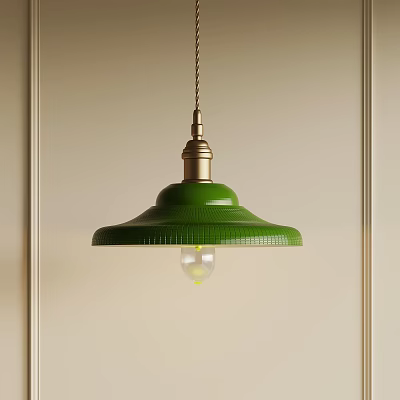 Modern Green Pendant Light With Ribbed Dome Shade And Brass Fitting For Interior 3d model