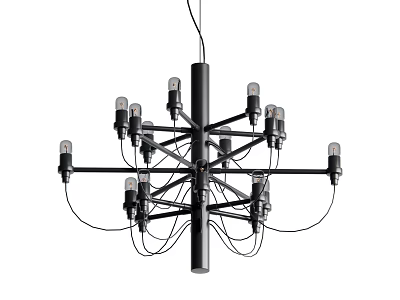 Modern Black Metal Chandelier With Branch Structure And Multiple Bulbs 3d model