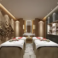 Serene SPA Sauna Room With Two Massage Beds Red Petals Wooden Walls Mirror And Decorative Paintings