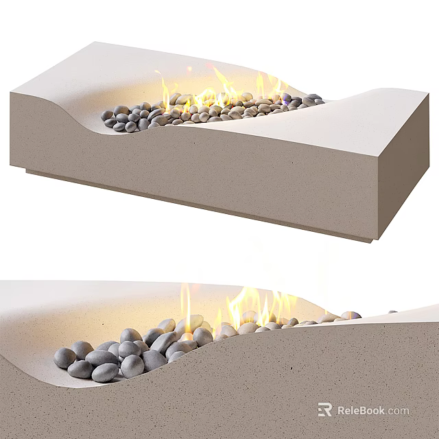 Modern Indoor Fireplace Design With Burning Flames And Decorative Pebbles 3d model