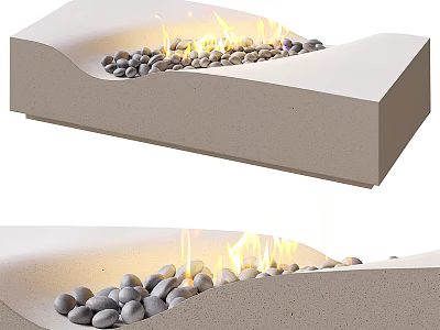 Modern Indoor Fireplace Design With Burning Flames And Decorative Pebbles 3d model